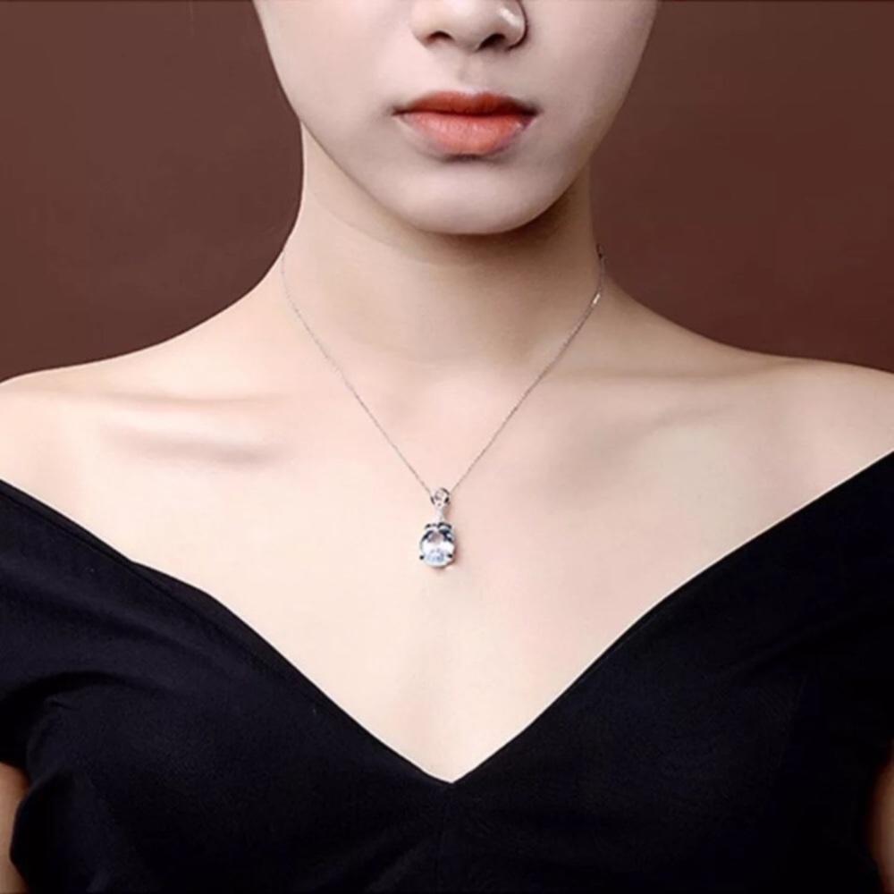 Natural Aquamarine Silver Chain Pendant Necklace - Picture 5 of 5